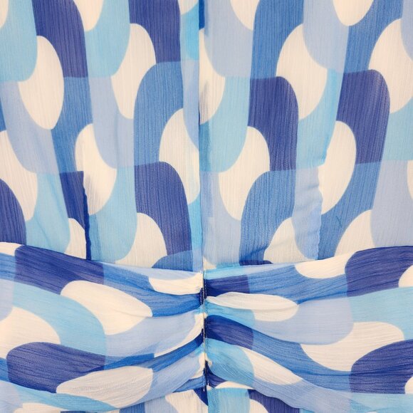 Donna Morgan Womens Plunging V-Neck Geo-Print Maxi Dress Cream/Powder Blue 8 NWT - Picture 5 of 7